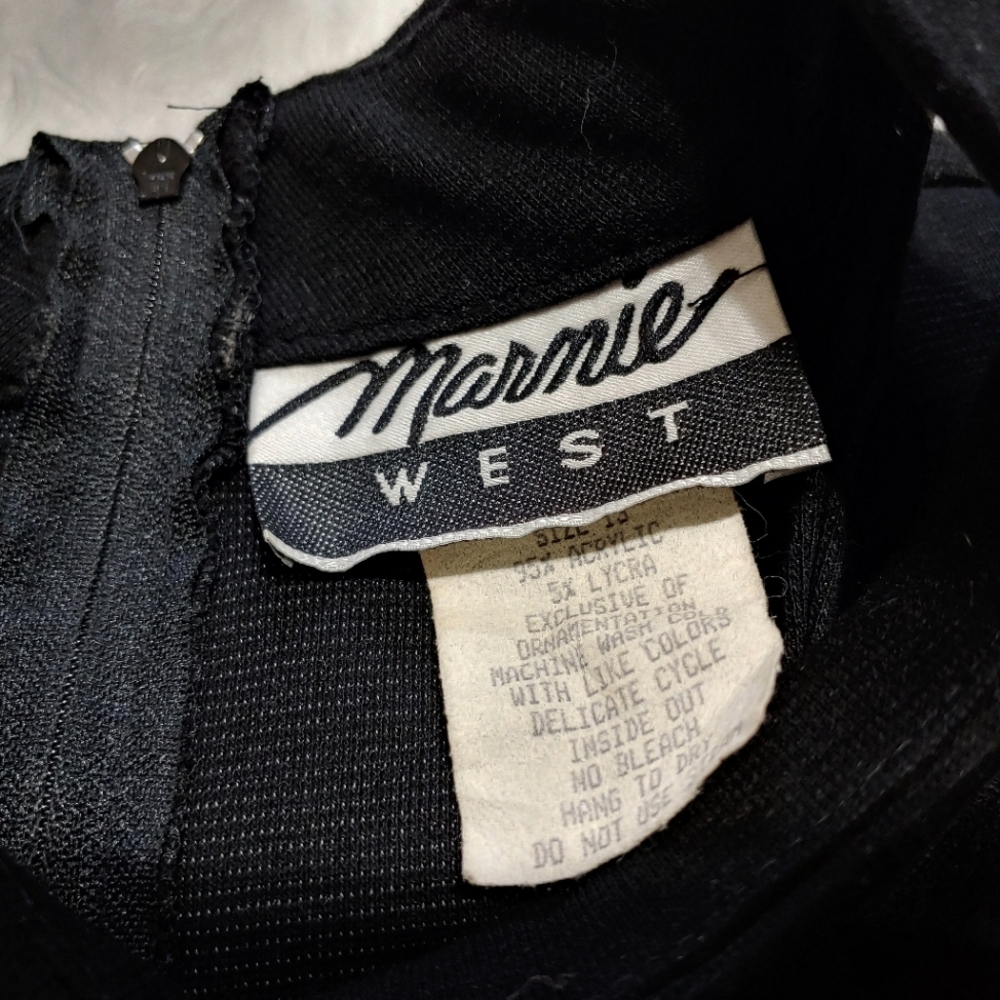 90s Vintage Marnie West Gothic Black Choker Cut Out Neckline Dress 13 - Picture 7 of 12